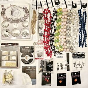 Lot New Glass Cystal Metal Silver Wire Coins Charms beads Jewelry making Kit Red